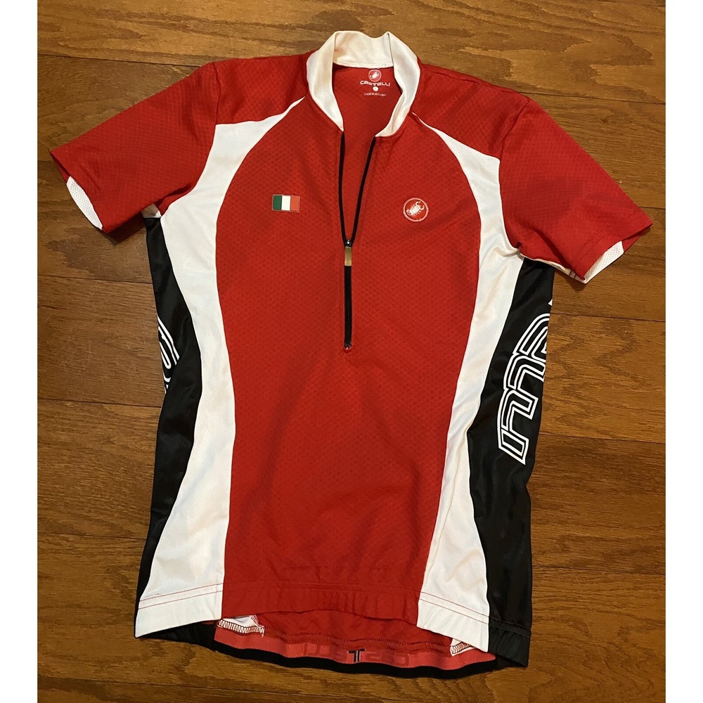 Castelli Cycling Jersey Shirt Adult Large Red 100% Polyester Pockets Italy